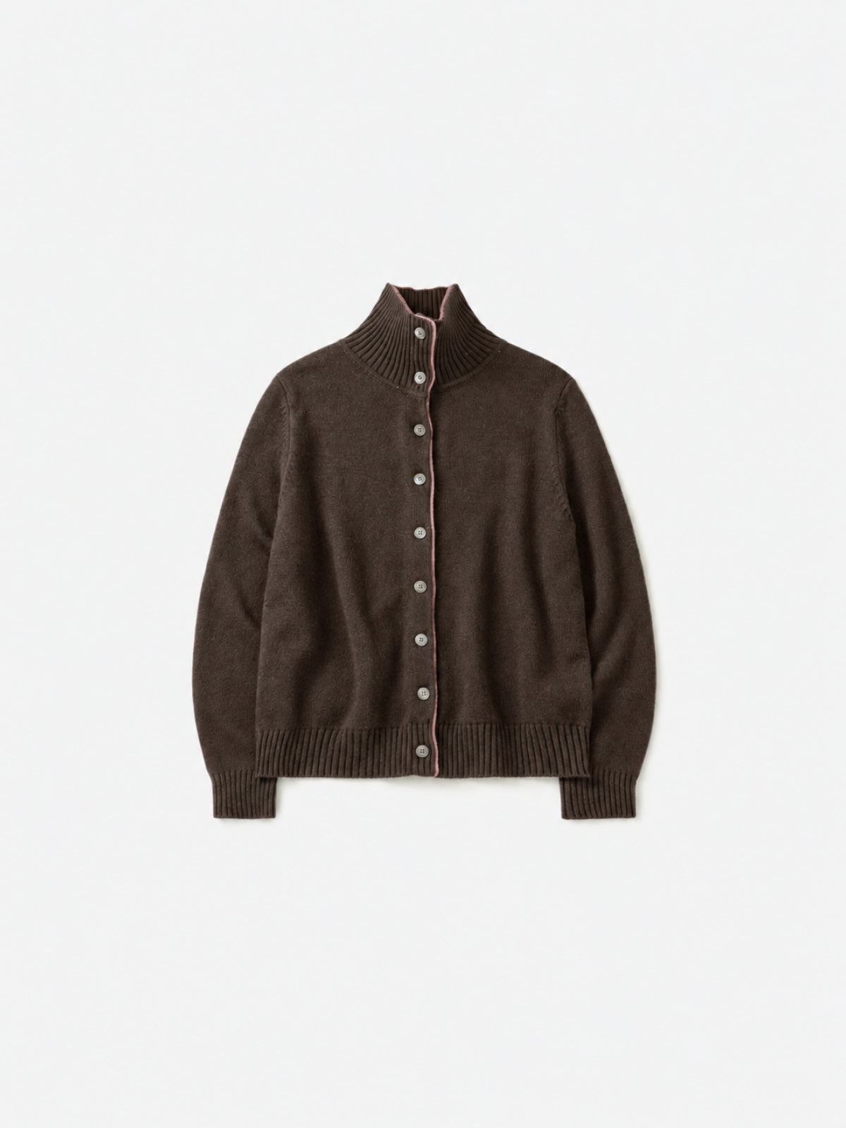 High-Neck Two-Tone Cardigan (Brown-Pink) | Havehad