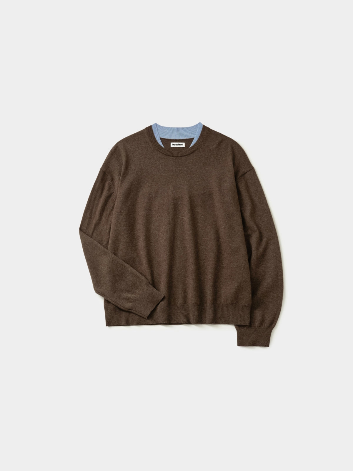 Layered Wool Crew Knit (Brown-Light Blue)
