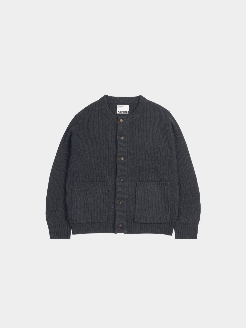 Fine Wool Roundneck Cardigan (Charcoal)