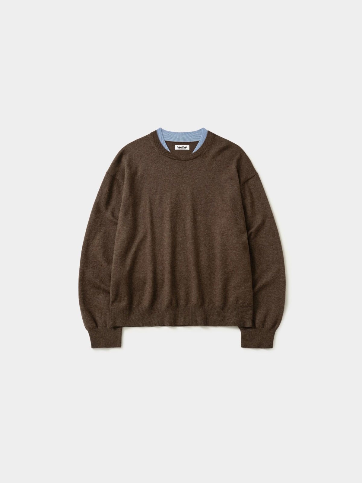 Layered Wool Crew Knit (Brown-Light Blue)