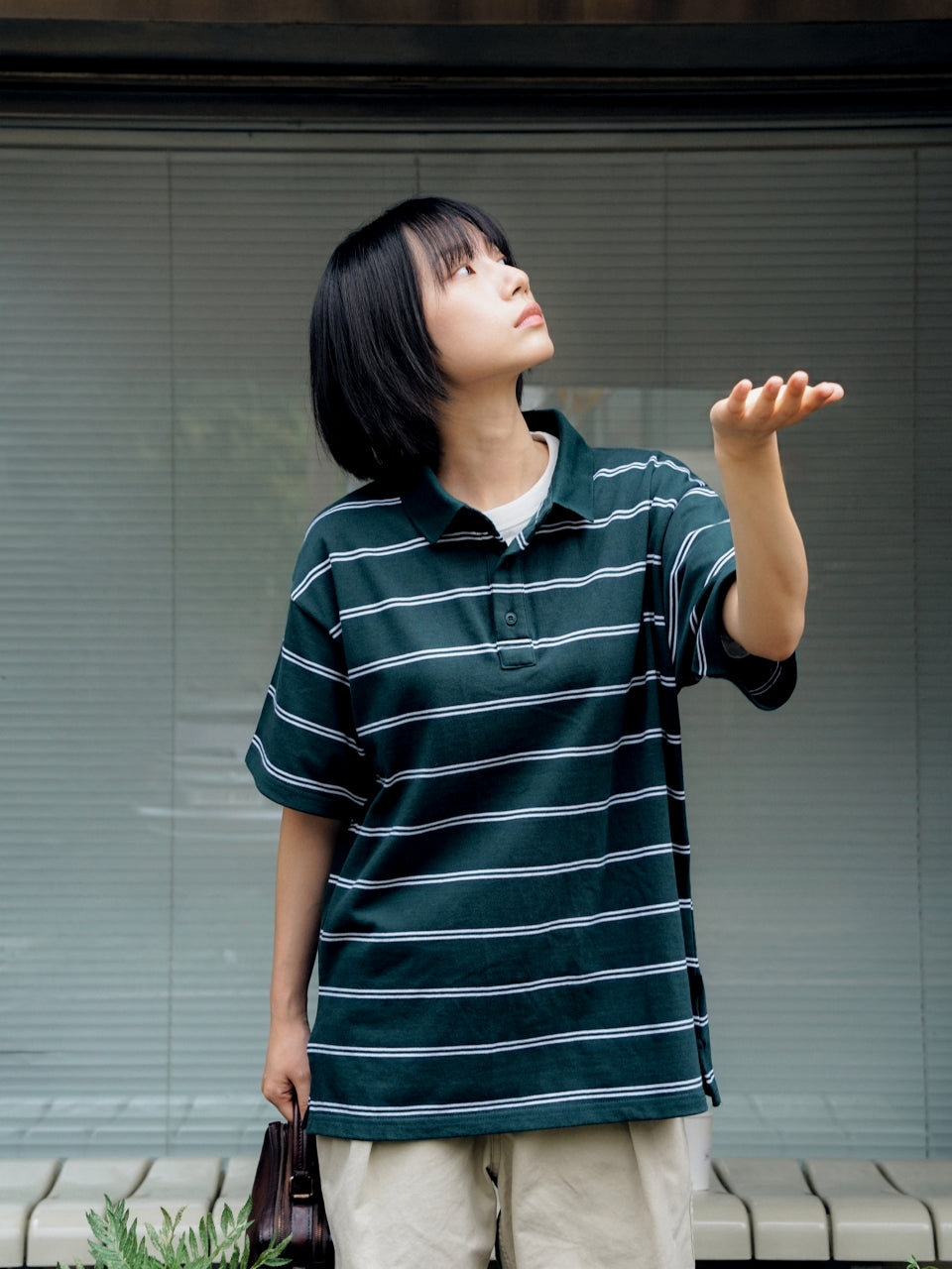 Oversized Stripe Polo Shirts (Green)