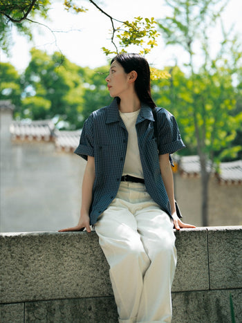 Open Collar Check Shirts (Charcoal)
