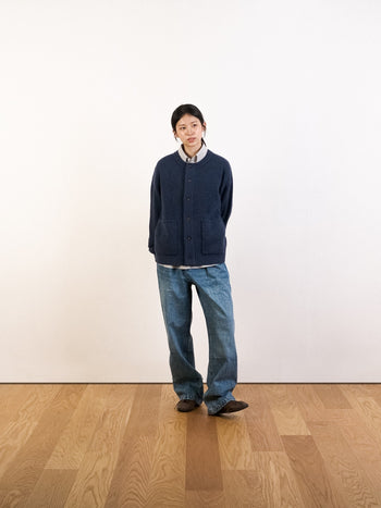 Fine Wool Roundneck Cardigan (Navy)