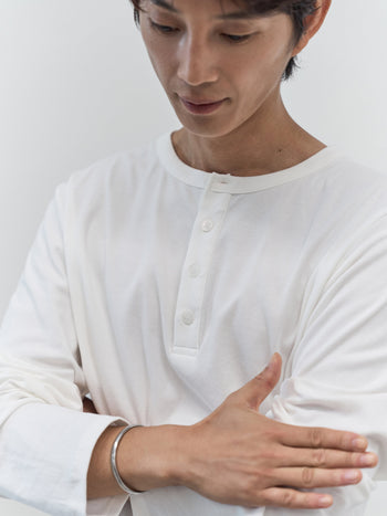 Henley Neck Long Sleeve T-Shirt (White)