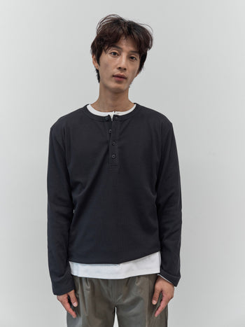 Henley Neck Long Sleeve T-Shirt (Charcoal)