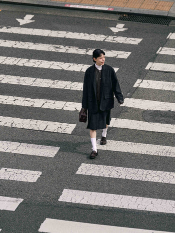 Wool Blend Pleats Skirt (Charcoal)