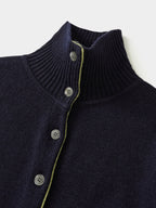 High-Neck Two-Tone Cardigan (Navy-Olive)
