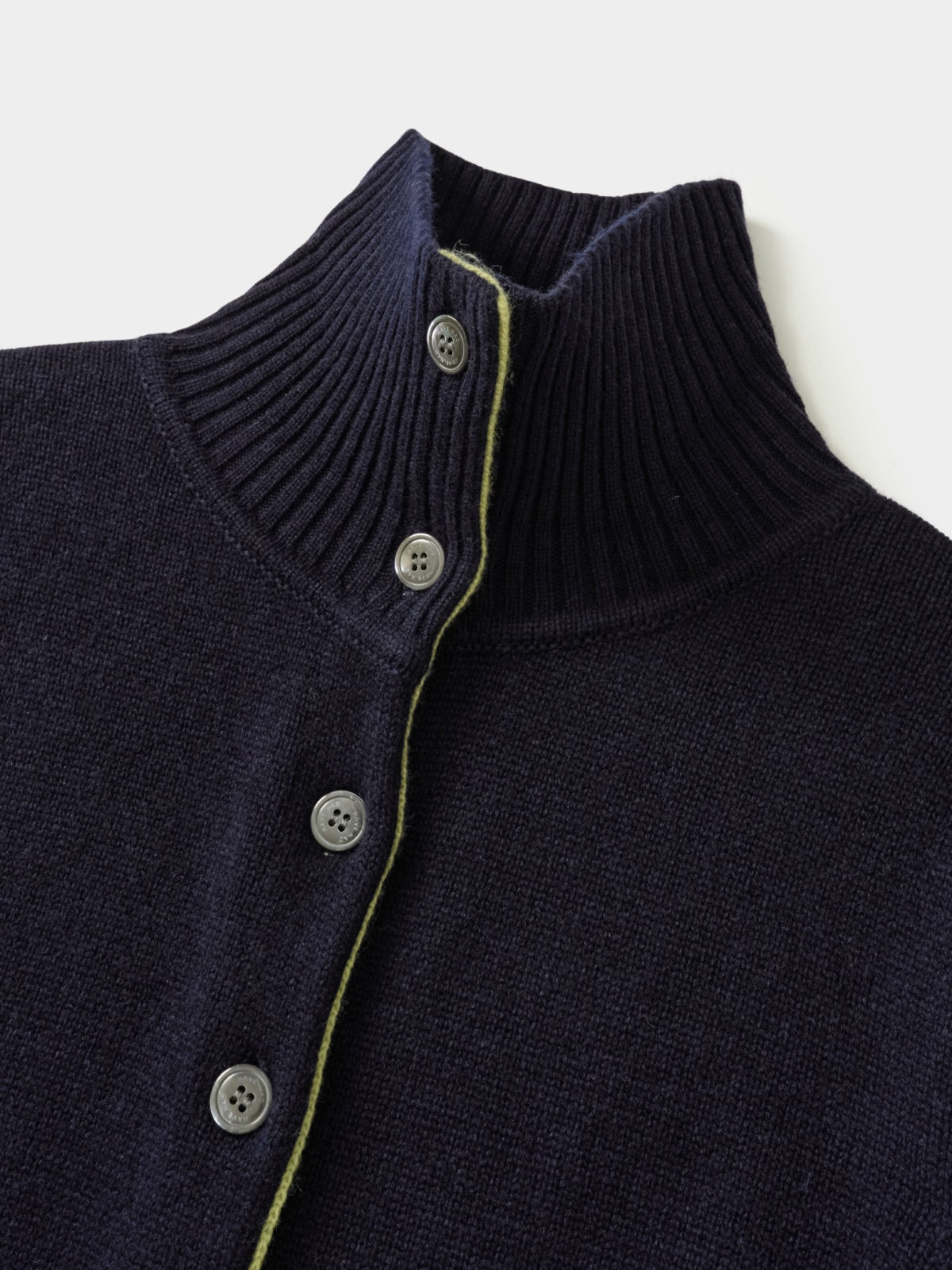 High-Neck Two-Tone Cardigan (Navy-Olive)