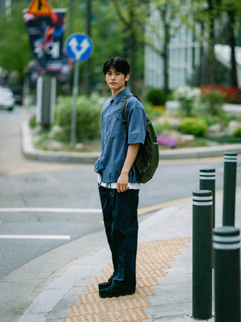 Open Collar Check Shirts (Navy)