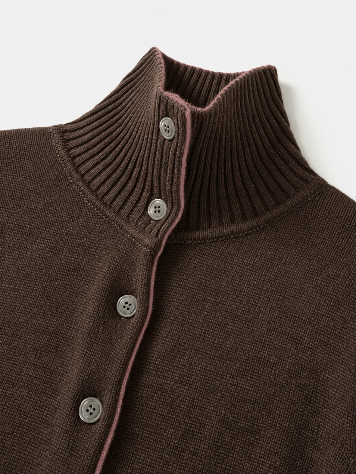 High-Neck Two-Tone Cardigan (Brown-Pink)