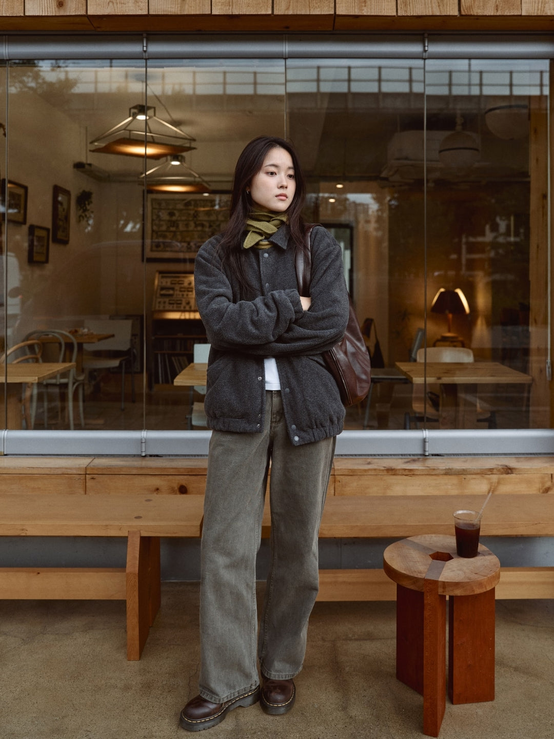 Two-tone Strap Fleece Jacket (Charcoal)