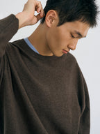 Layered Wool Crew Knit (Brown-Light Blue)