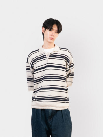 Airy Cotton Collar Knit (Stripe Ivory)