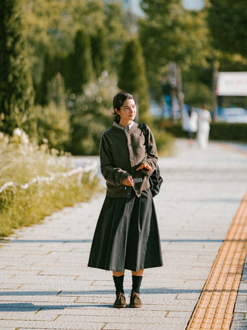 (W)Relaxed Flare Chino Skirt (Black)