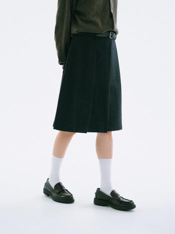 Wool Blend Pleats Skirt (Charcoal)