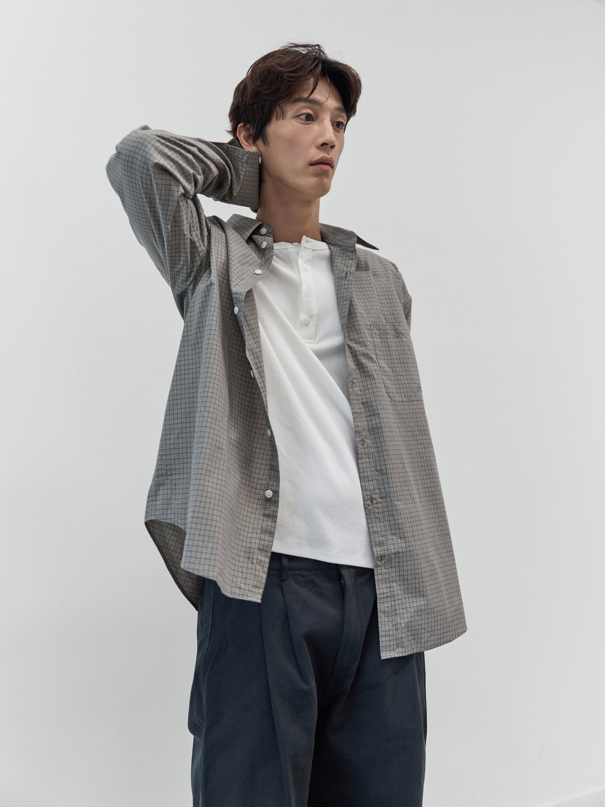 Henley Neck Long Sleeve T-Shirt (White)