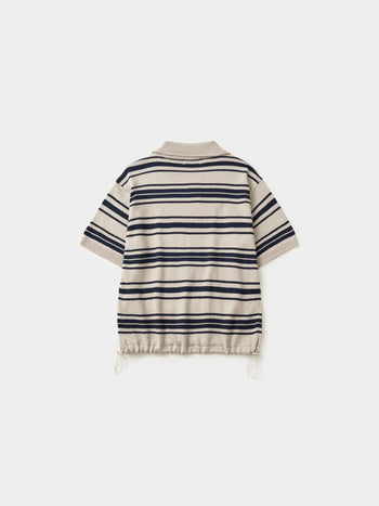 Airy Cotton Collar Knit (Stripe Ivory)