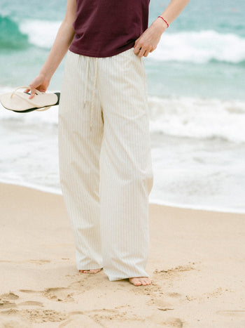 Easy Stripe Banding Pants (Stripe Ivory)