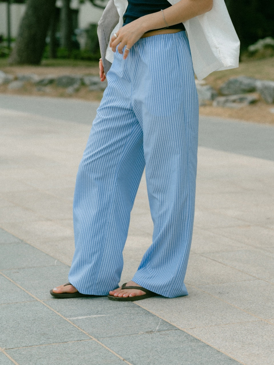 Easy Stripe Banding Pants (Stripe Blue)
