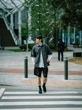 Hidden Type Half Sleeve Shirts (Charcoal)