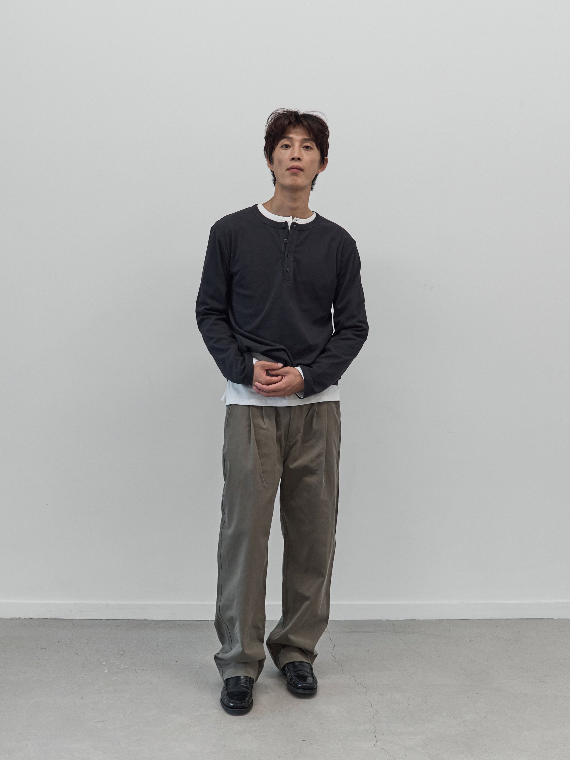 Henley Neck Long Sleeve T-Shirt (Charcoal)