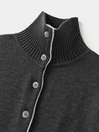 High-Neck Two-Tone Cardigan (Charcoal-Gray)