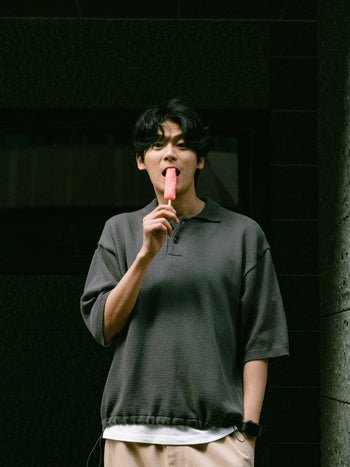 Airy Cotton Collar Knit (Charcoal)