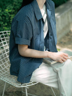 Open Collar Check Shirts (Charcoal)