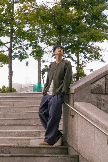 Office Belted Pin-tuck Pants (Blue Gray)