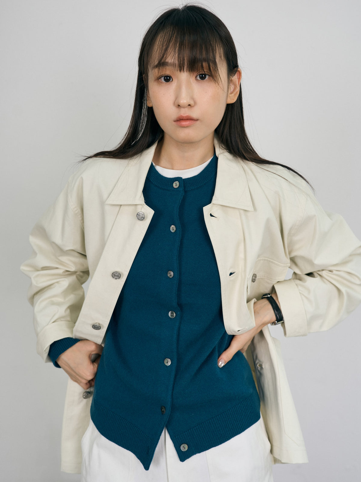 Soft Wool Round Cardigan (Blue Green)
