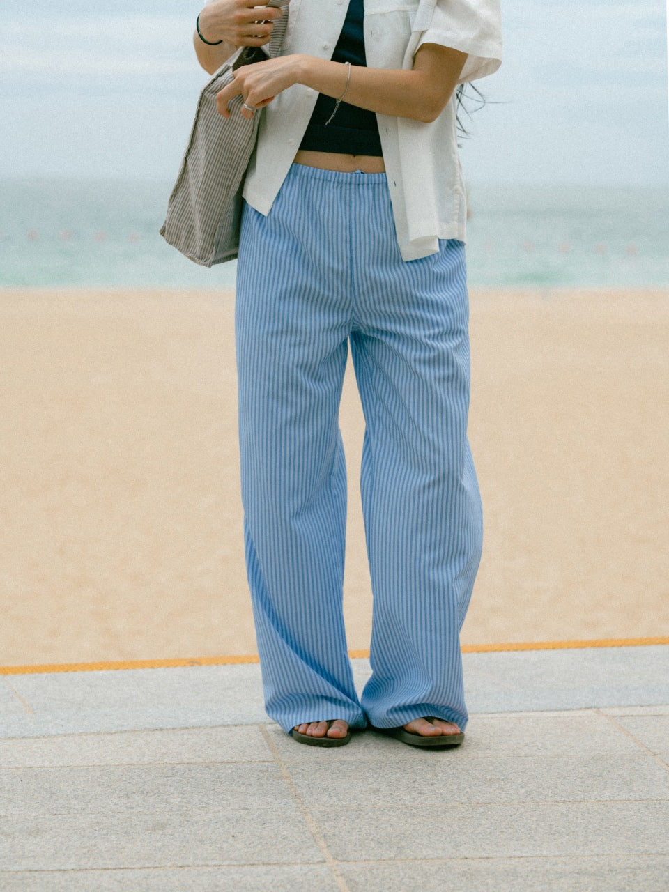 Easy Stripe Banding Pants (Stripe Blue)