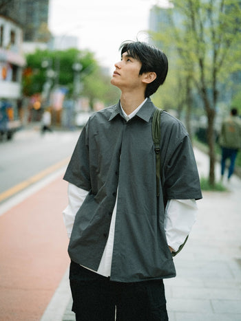 Hidden Type Half Sleeve Shirts (Charcoal)