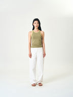 U-neck Sleeveless Top (Stripe Olive)