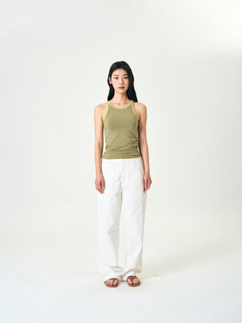 U-neck Sleeveless Top (Stripe Olive)