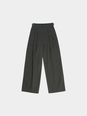 Office Belted Pin-tuck Pants (Khaki)
