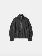 High-Neck Two-Tone Cardigan (Charcoal-Gray)