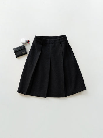 Wool Blend Pleats Skirt (Black)