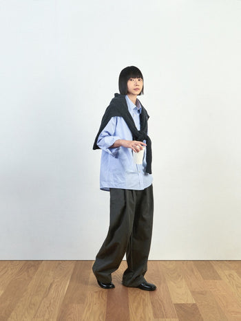 (W)Office Belted Pin-tuck Pants - Blue Gray | W0 (S)