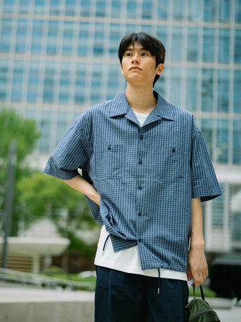 Open Collar Check Shirts (Charcoal)