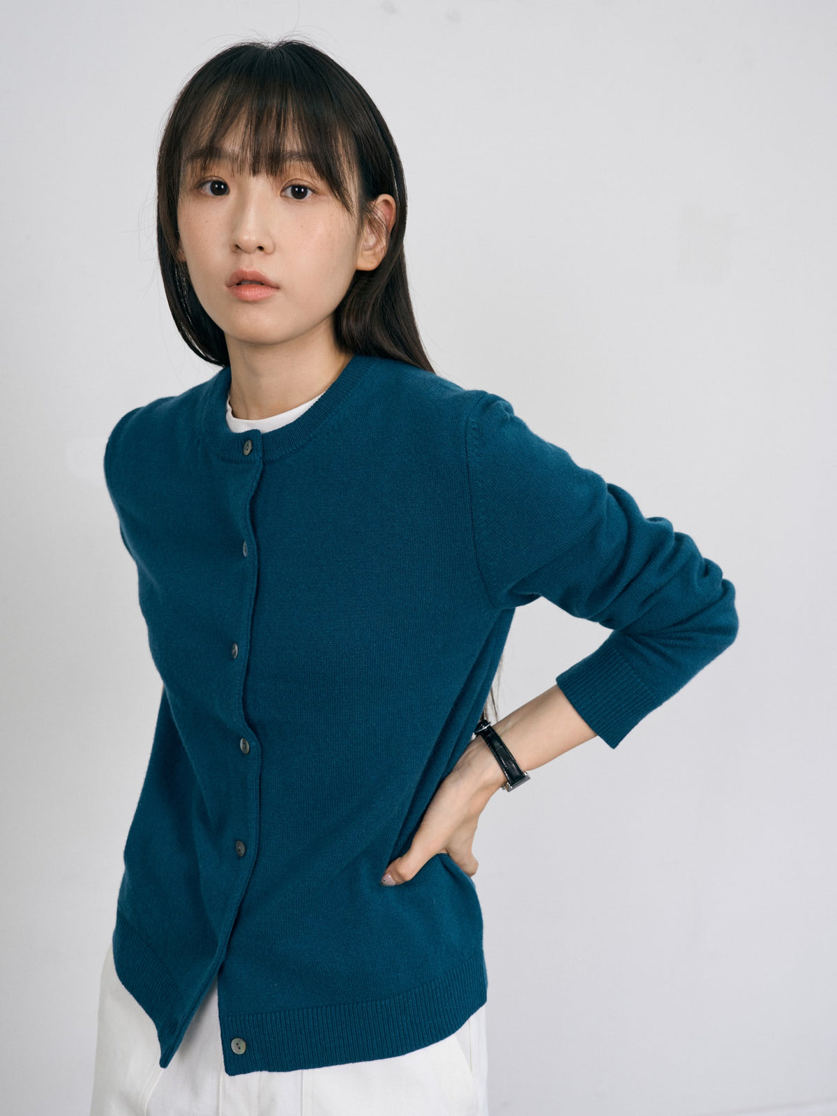 Soft Wool Round Cardigan (Blue Green)