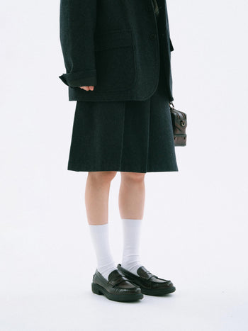 Wool Blend Pleats Skirt (Black)