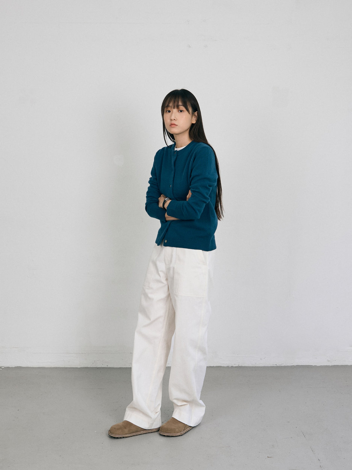 Soft Wool Round Cardigan (Blue Green)