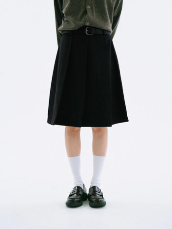 Wool Blend Pleats Skirt (Charcoal)