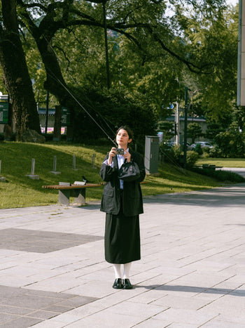 (W)Belted Flow Maxi Skirt (Black)