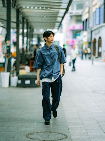 Open Collar Check Shirts (Beige)