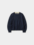 Layered Wool Crew Knit (Navy-Ivory)