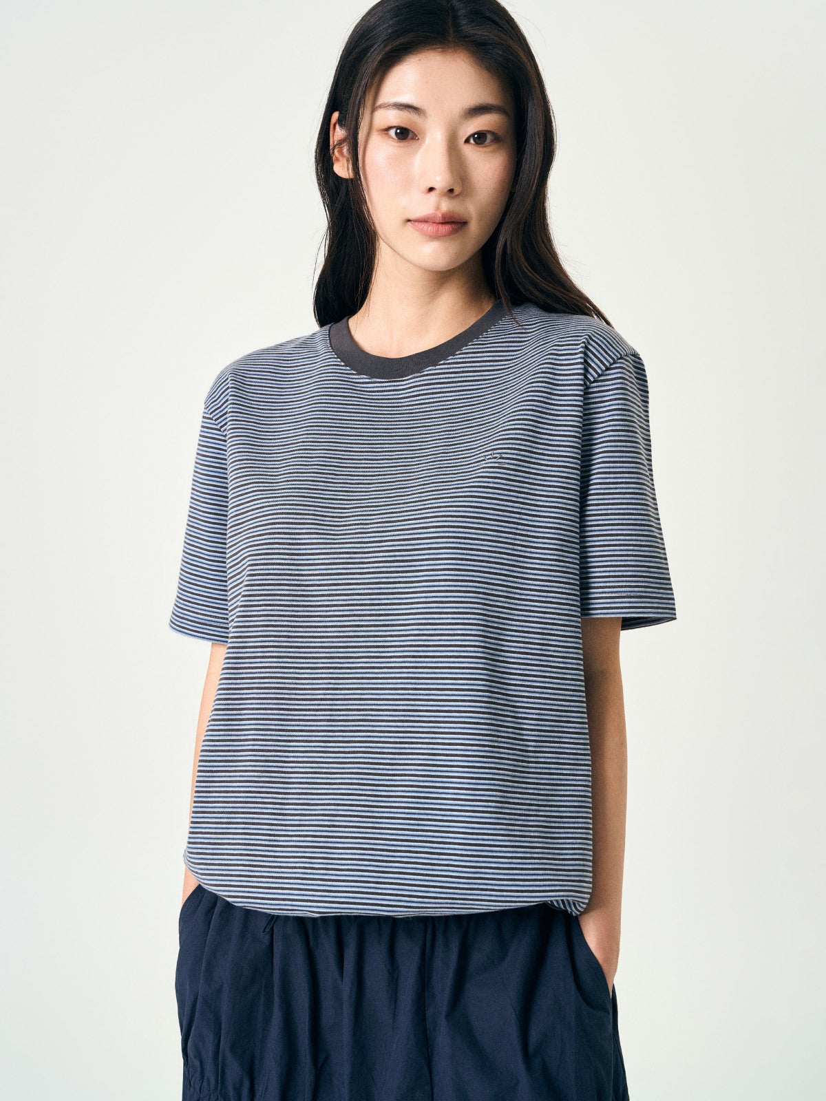 Relaxed Half Stripe String Tee (Stripe Navy) | Havehad