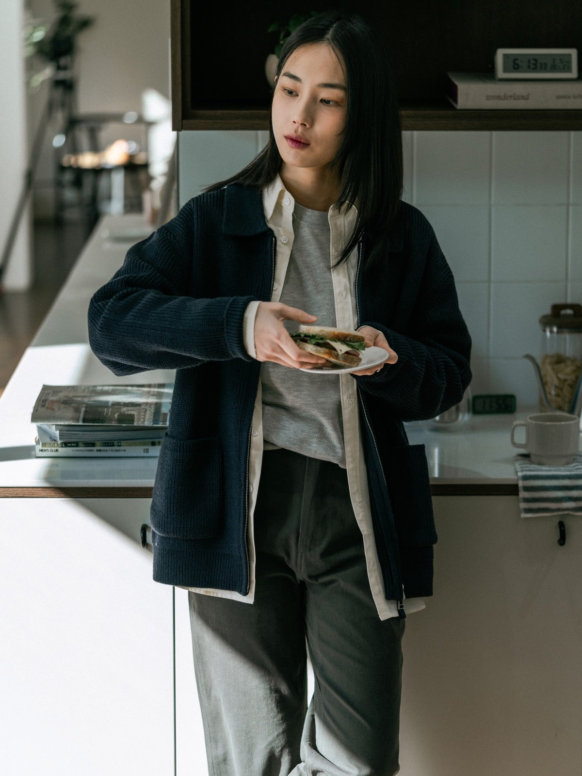 2way Zip-up Cardigan (Navy)