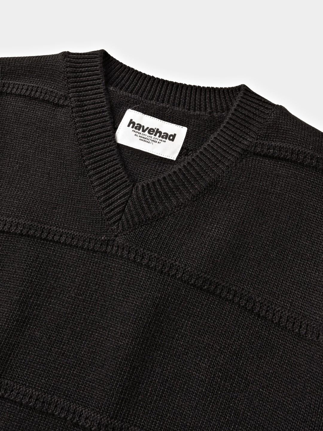 Cable Stripe V-Neck Knit (Black)