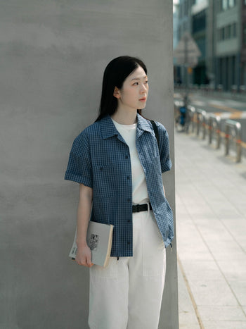 Open Collar Check Shirts (Charcoal)